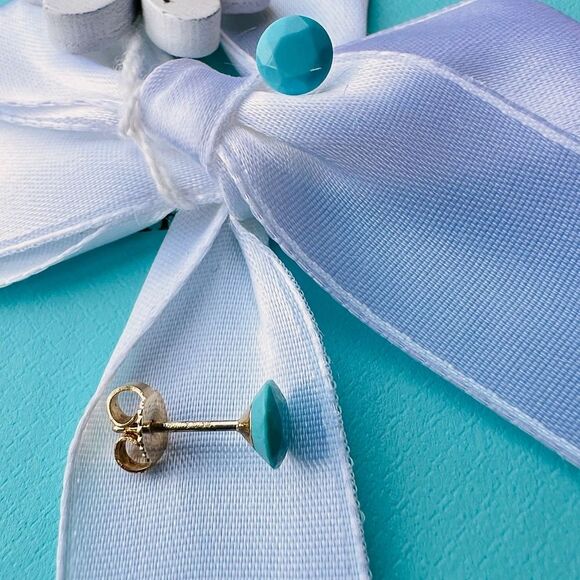 NEW Tiffany & Co. Turquoise Faceted Earrings in 18k Yellow Gold - Picture 6 of 7